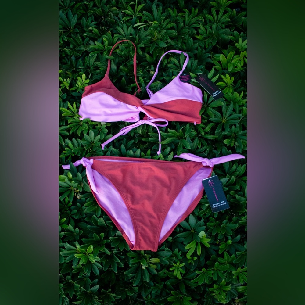 Pink and brown cute tie up bikini